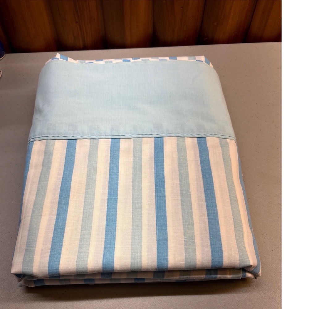 Vintage Grant's Turquoise Blue Striped Flat DOUBLE Muslin bed sheet bedsheet